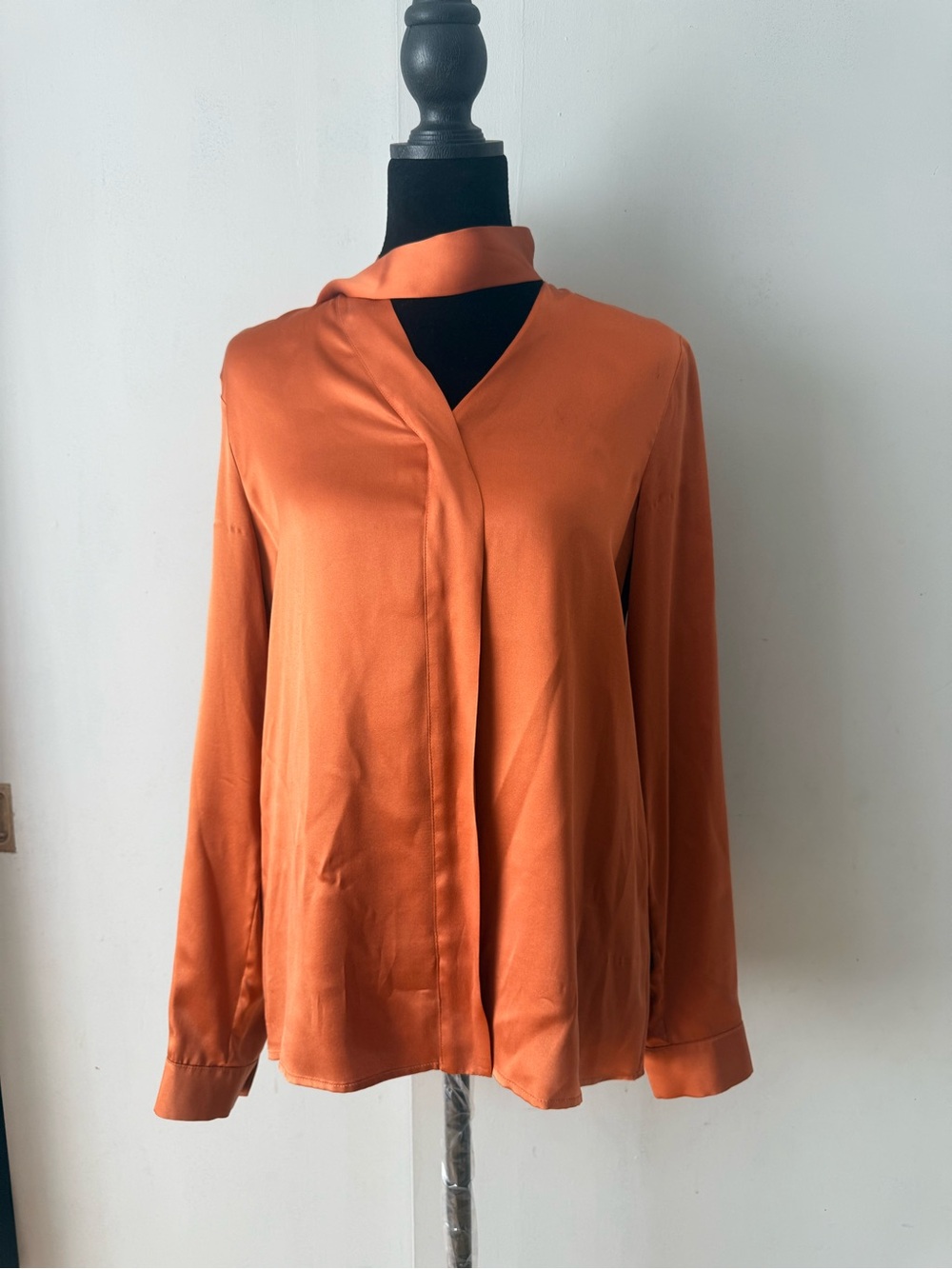 MaxMara Carezza Copper Silk Button-Down Blouse with Neck tie